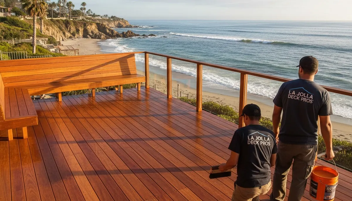 Professional deck staining in La Jolla, CA enhancing wood color and protection for coastal outdoor spaces