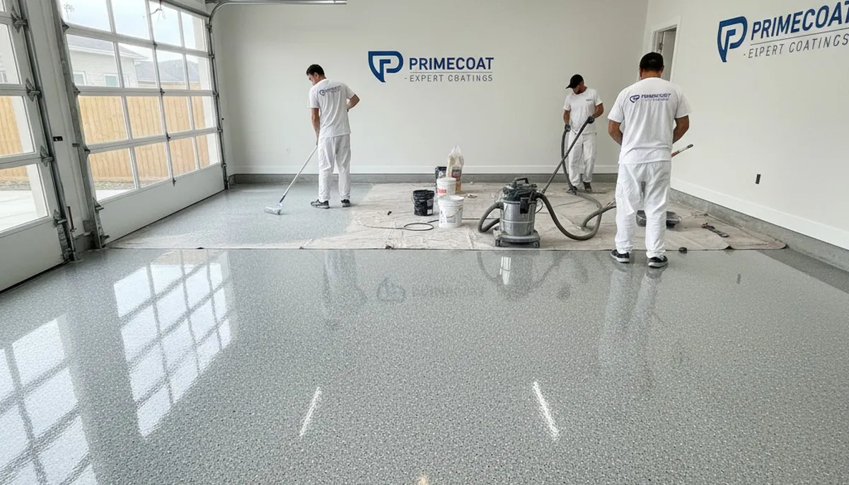 Epoxy garage floor coating in La Jolla, CA by professional house painters for a durable, glossy finish