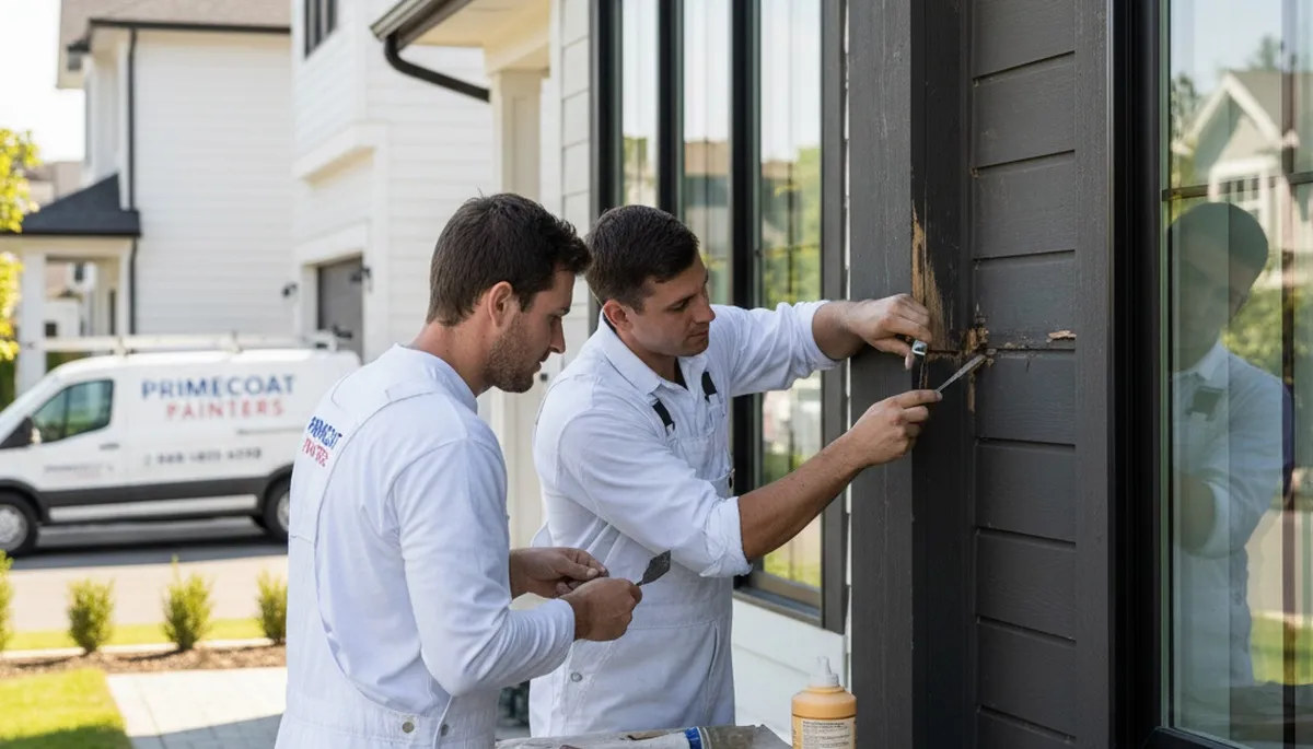 Professional wood rot repair on coastal home exterior in La Jolla, CA by expert painting contractors